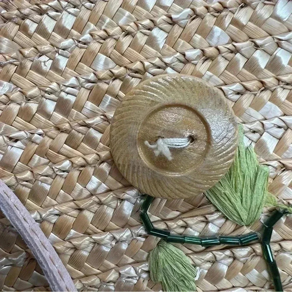 Unbranded Woven  Straw Raffia Beach Large Lined Floral Sequins‎ Tote Basket - Picture 9 of 15